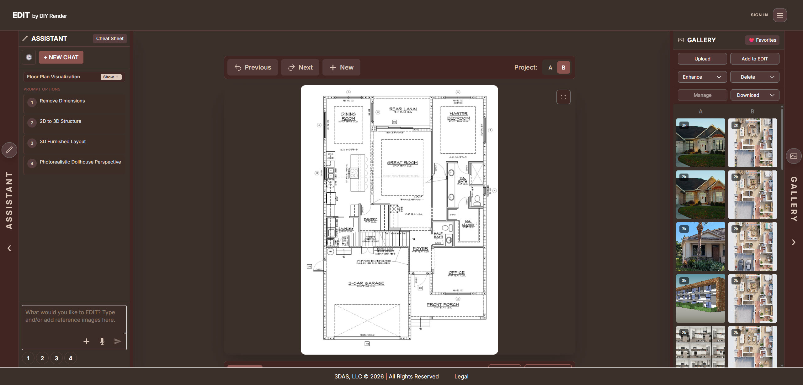 2D floor plan in EDIT with Design Assistant