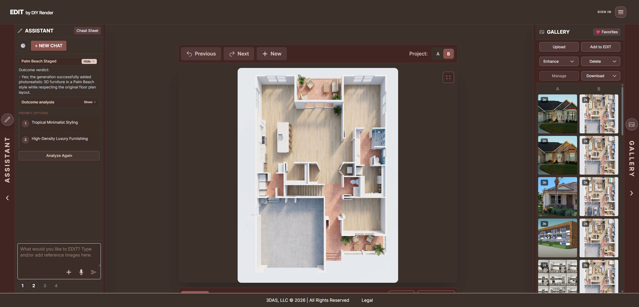 3D furnished floor plan result