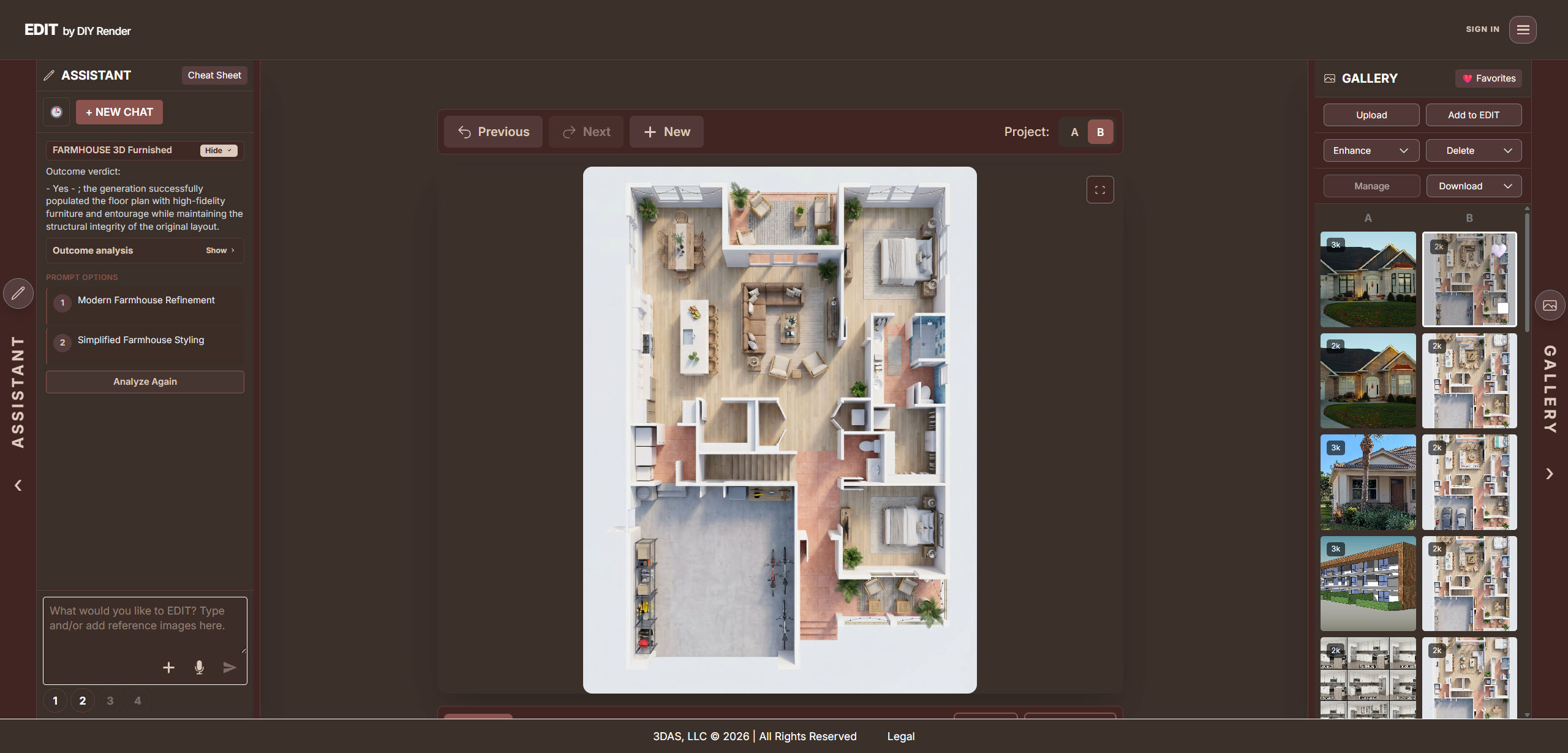 Farmhouse furnished 3D plan